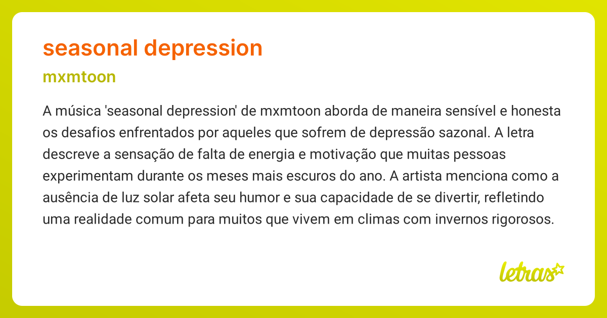 Significado da música SEASONAL DEPRESSION (mxmtoon) LETRAS.MUS.BR