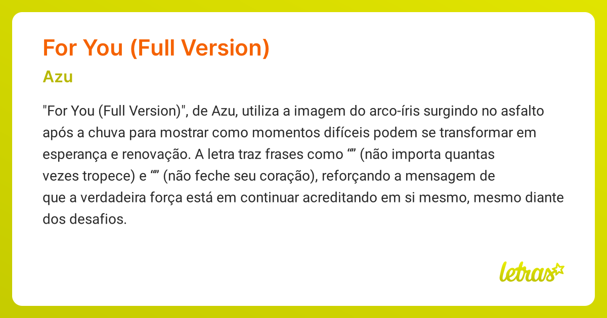 Significado da música FOR YOU (FULL VERSION) (Azu) - LETRAS.MUS.BR
