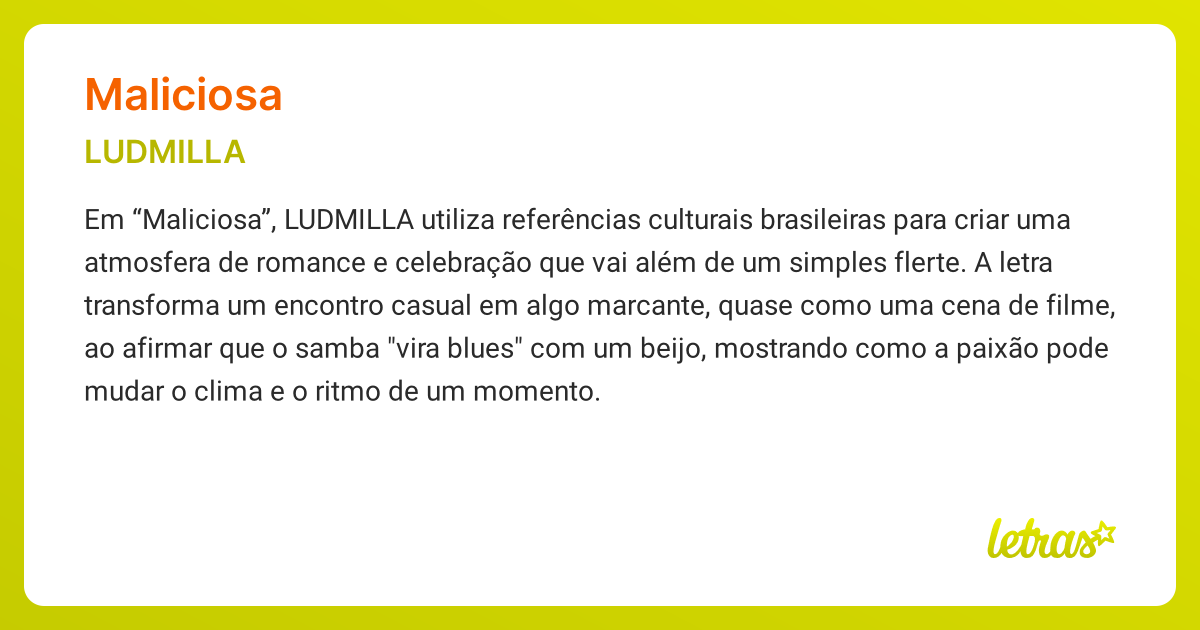 Significado da música MALICIOSA (LUDMILLA) - LETRAS.MUS.BR