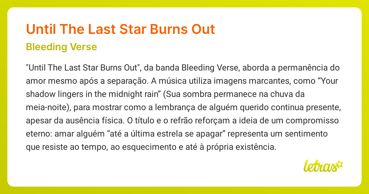 Significado da música UNTIL THE LAST STAR BURNS OUT (Bleeding Verse ...