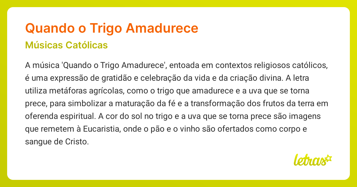 Significado da música QUANDO O TRIGO AMADURECE (Músicas Católicas ...