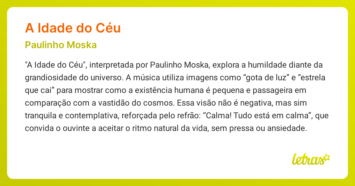 Significado da música A IDADE DO CÉU (Paulinho Moska) - LETRAS.MUS.BR