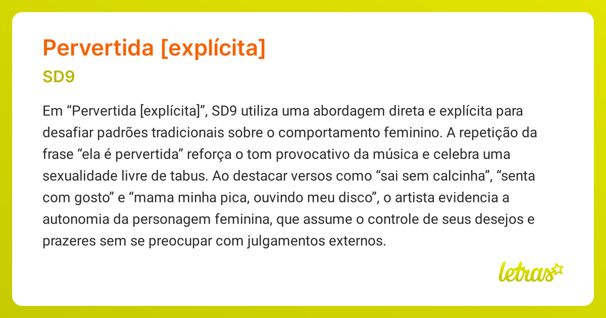 Significado da música PERVERTIDA [EXPLÍCITA] (SD9) - LETRAS.MUS.BR