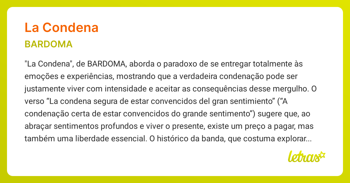 Significado da música LA CONDENA (BARDOMA) - LETRAS.MUS.BR