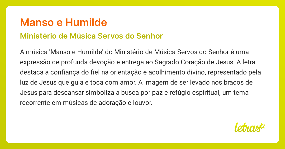 Significado da música MANSO E HUMILDE (Ministério de Música Servos do