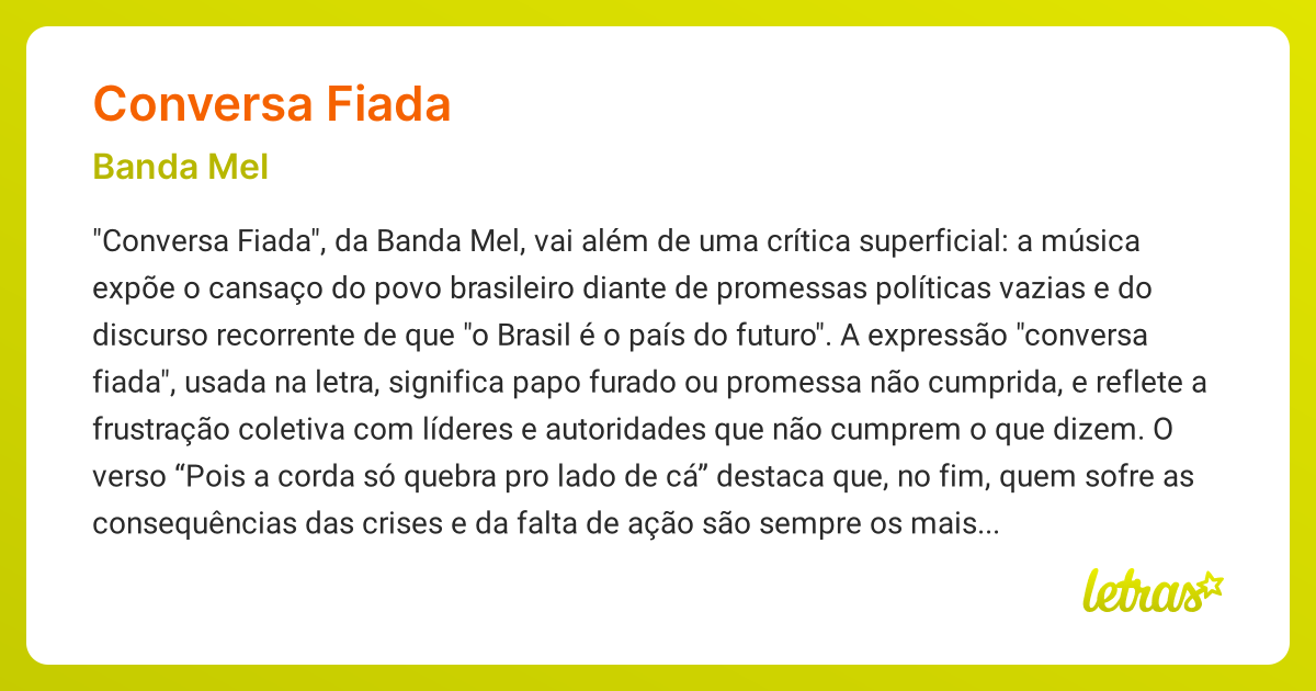 Significado da música CONVERSA FIADA (Banda Mel) - LETRAS.MUS.BR
