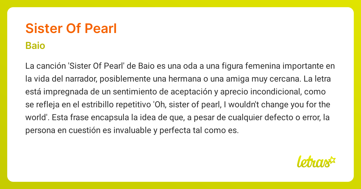Significado de la canción SISTER OF PEARL (Baio)