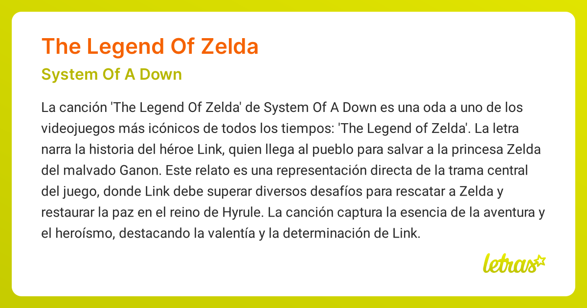 Significado de la cancion THE LEGEND OF ZELDA System Of A Down LETRAS.COM