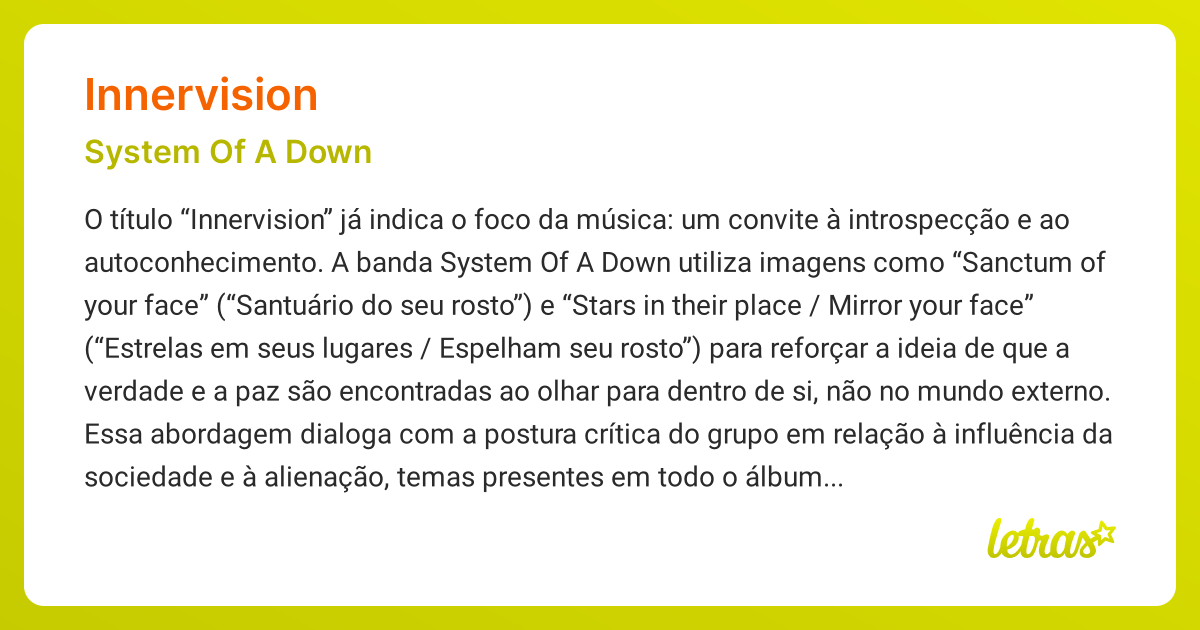Significado da música INNERVISION (System Of A Down) LETRAS.MUS.BR
