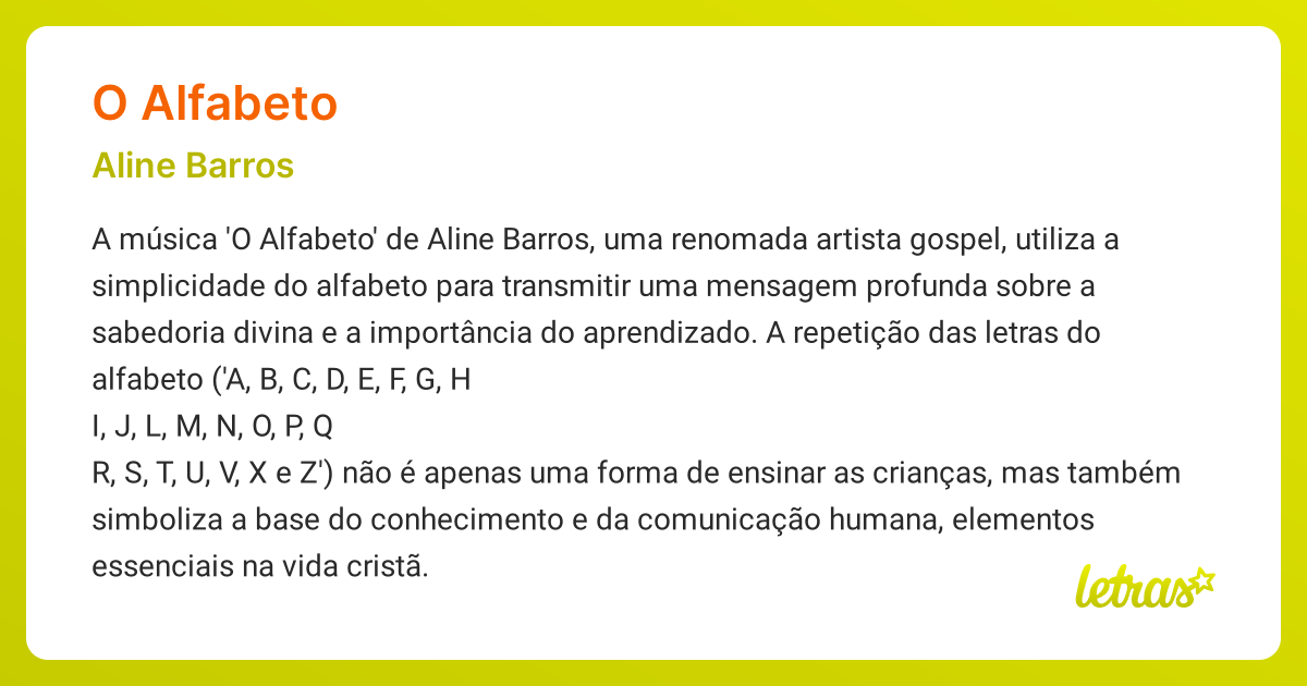 O ALFABETO (SIGNIFICADO) Aline Barros