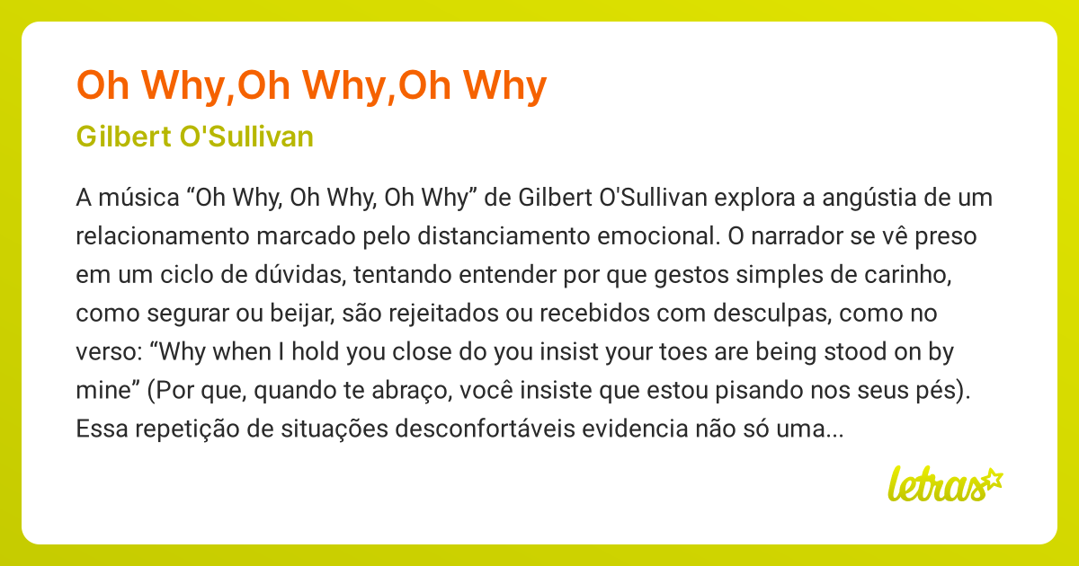Significado da música OH WHY,OH WHY,OH WHY (Gilbert O'Sullivan ...
