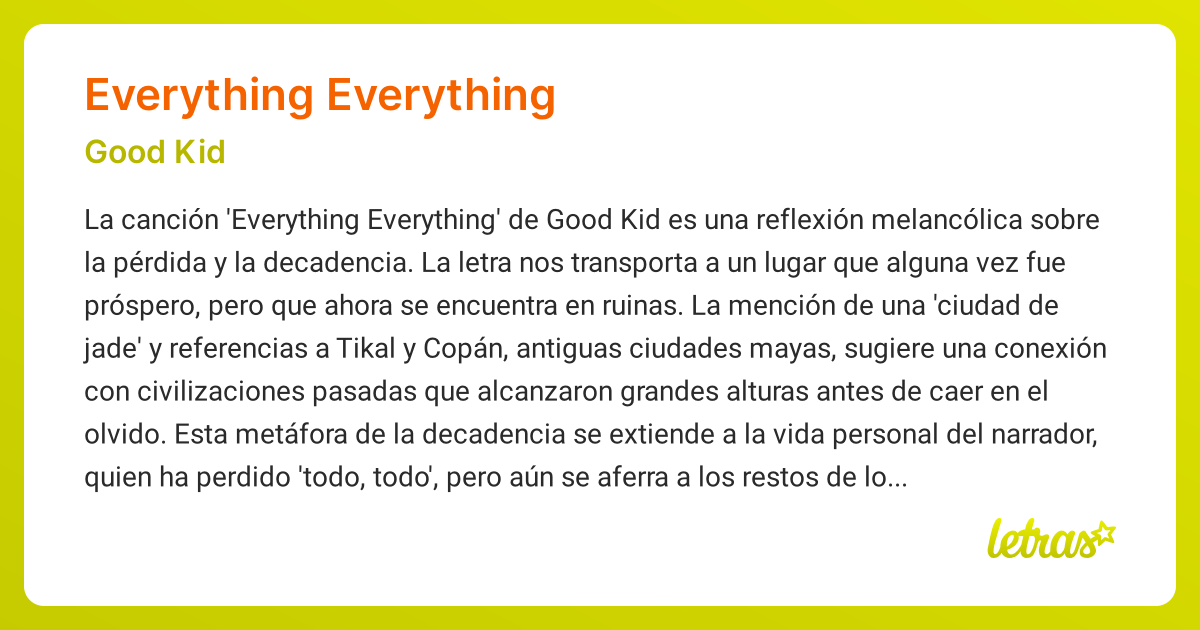 Significado de la canción EVERYTHING EVERYTHING (Good Kid) - LETRAS.COM