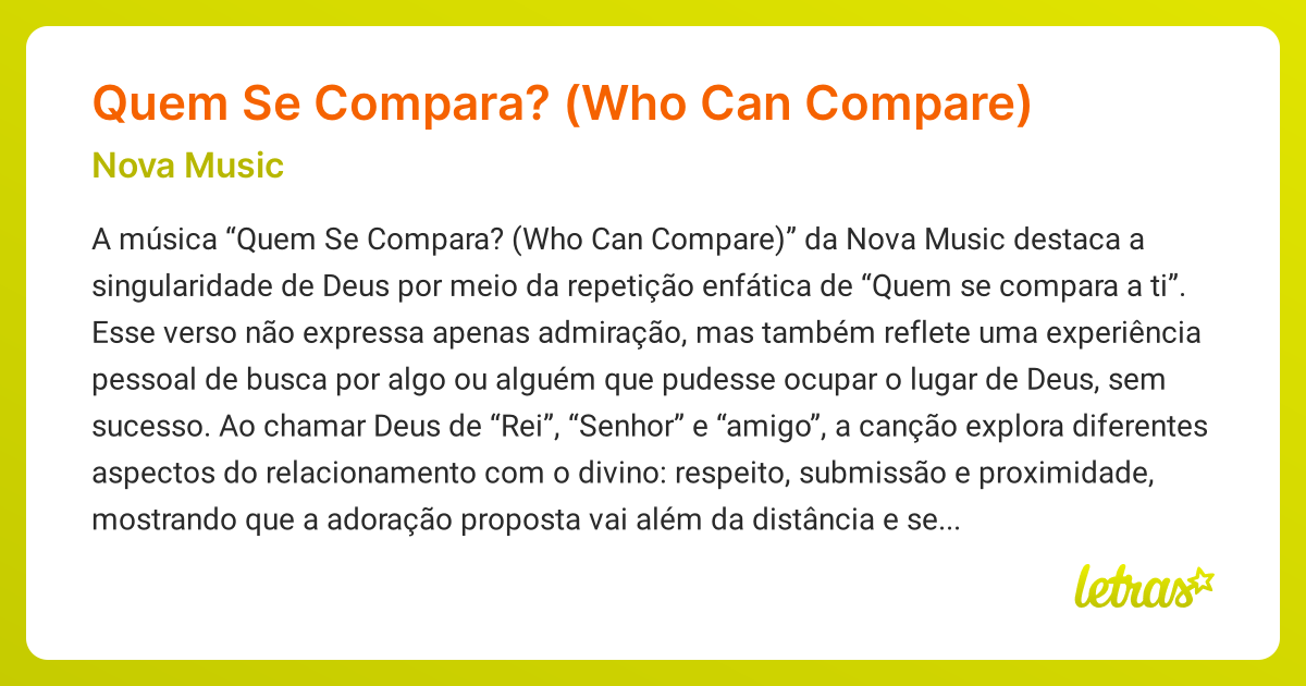 Significado da música Quem Se Compara? (Who Can Compare) (Nova Music ...