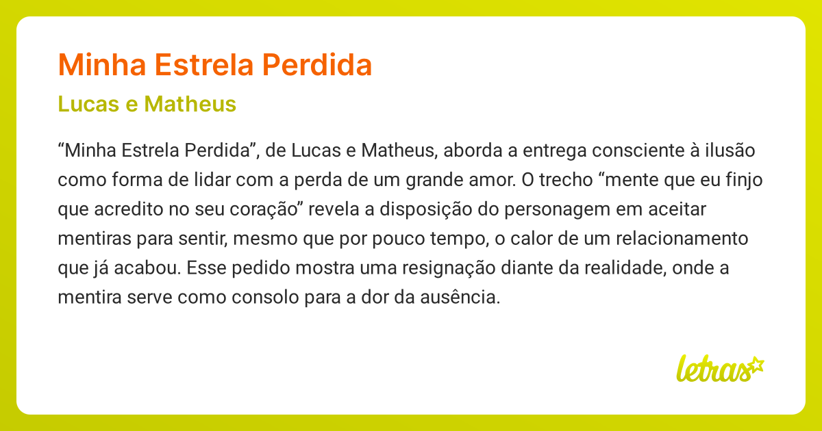 Significado da música MINHA ESTRELA PERDIDA (Lucas e Matheus) - LETRAS ...