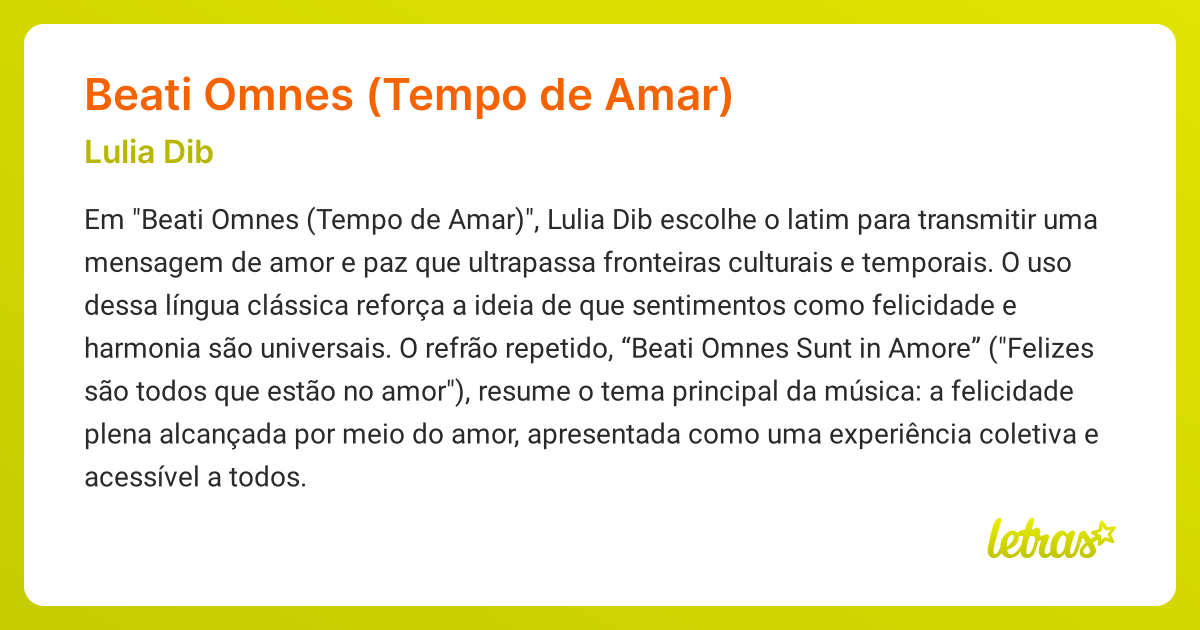 Significado da música BEATI OMNES (TEMPO DE AMAR) (Lulia Dib) - LETRAS ...