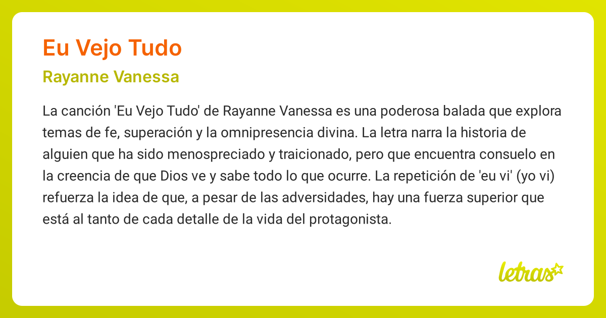 Significado de la canción EU VEJO TUDO (Rayanne Vanessa) - LETRAS.COM