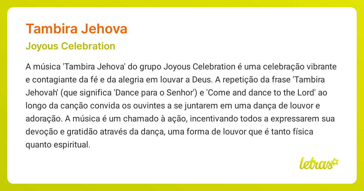 TAMBIRA JEHOVA (SIGNIFICADO) Joyous Celebration