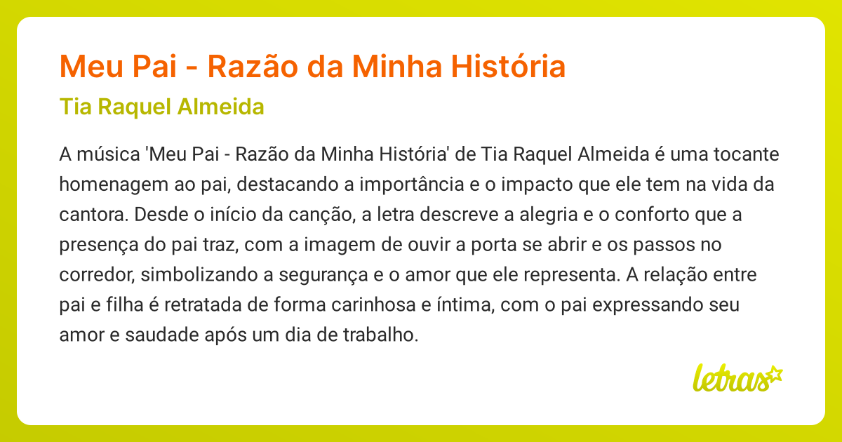 Significado da música Meu Pai - Razão da Minha História (Tia Raquel ...