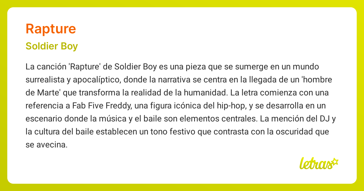 Significado de la canción RAPTURE (Soldier Boy)