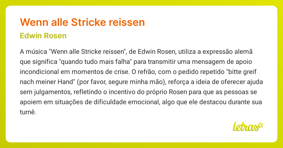 Significado da música WENN ALLE STRICKE REISSEN (Edwin Rosen) - LETRAS ...