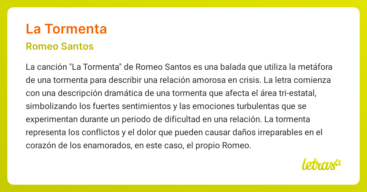 Significado de la canción LA TORMENTA (Romeo Santos) - LETRAS.COM