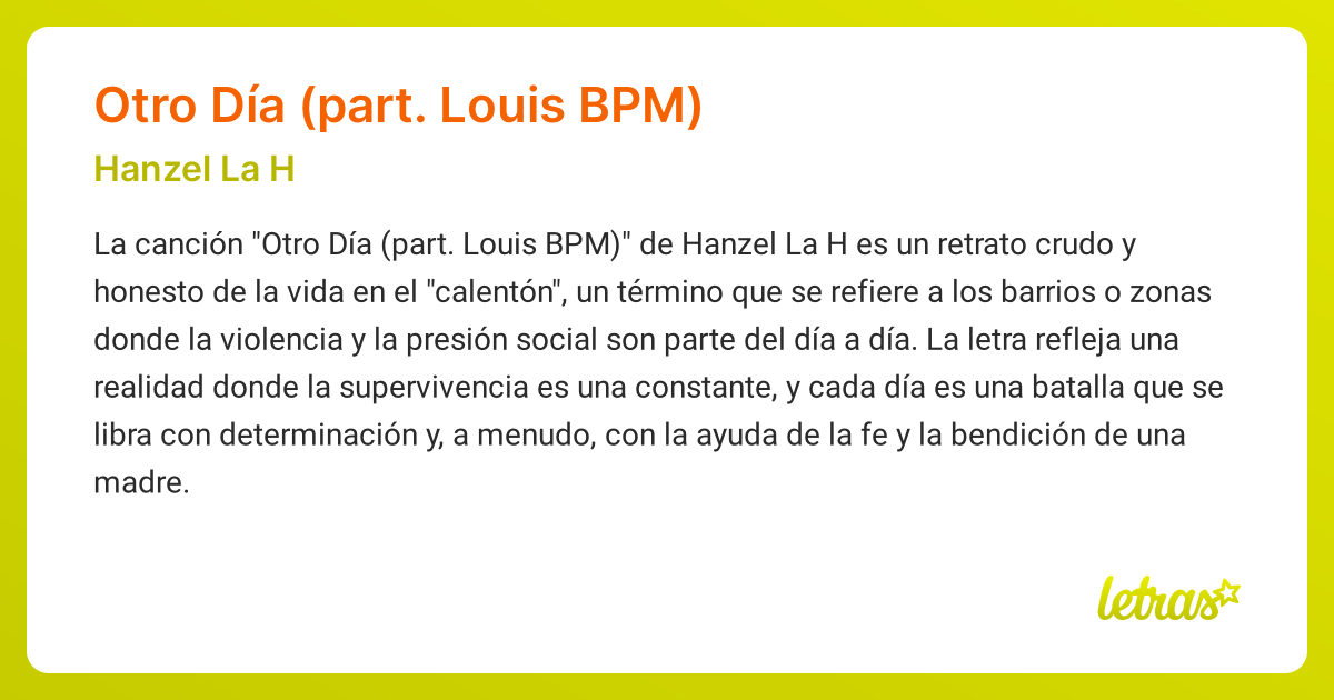 Significado de la canción OTRO DÍA (PART. LOUIS BPM) (Hanzel La H ...