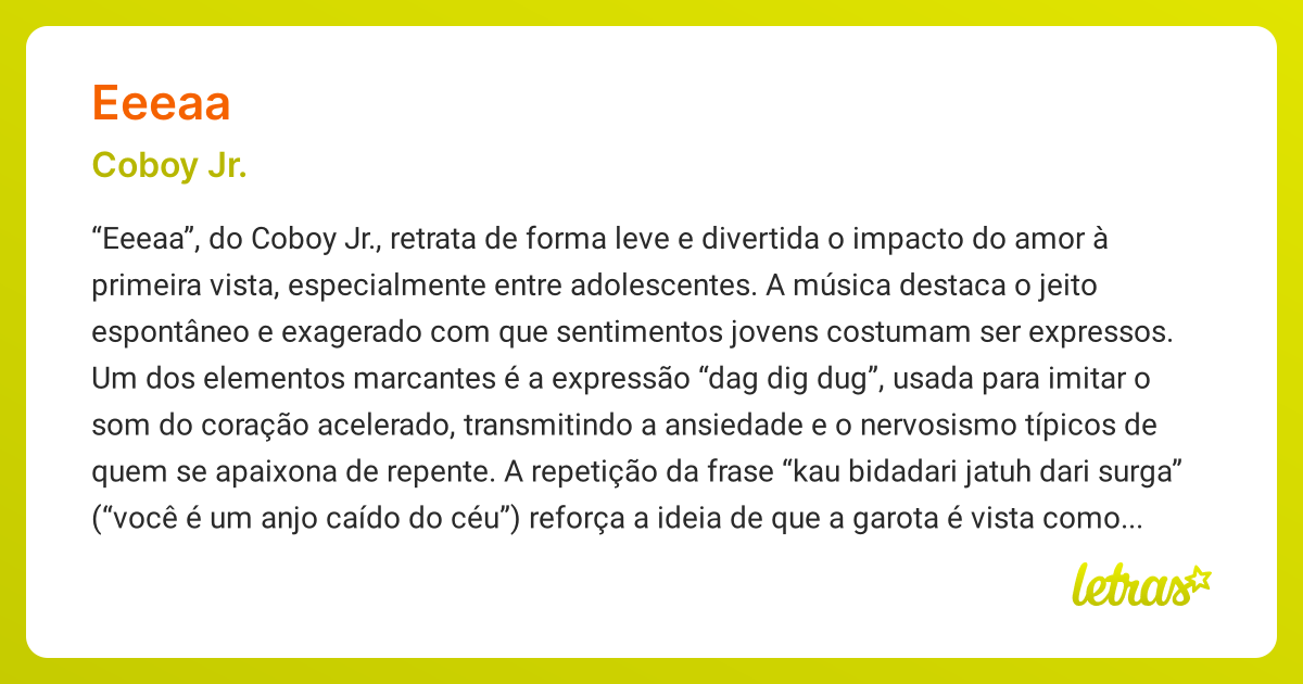 Significado da música EEEAA (Coboy Jr.) - LETRAS.MUS.BR
