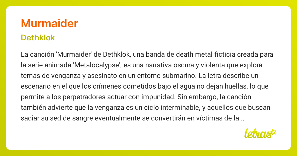 Significado de la canción MURMAIDER (Dethklok) - LETRAS.COM