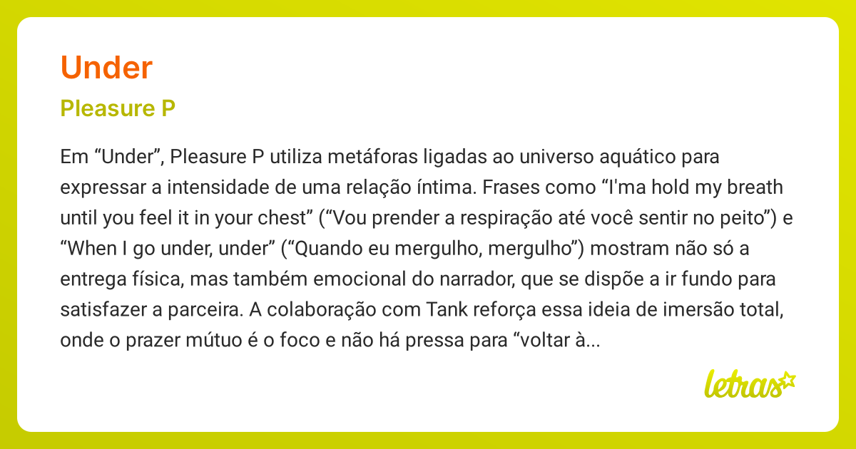 Significado da música UNDER (Pleasure P) - LETRAS.MUS.BR