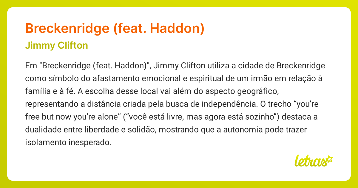 Significado da música BRECKENRIDGE (FEAT. HADDON) (Jimmy Clifton ...