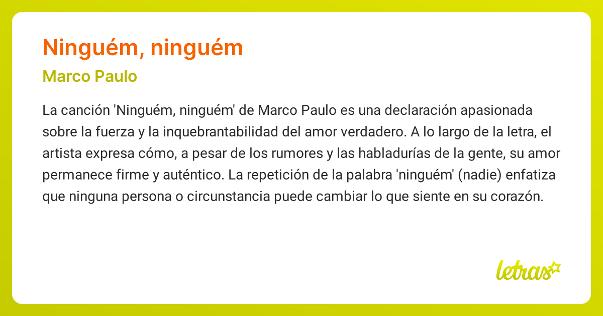 Significado de la canción NINGUÉM, NINGUÉM (Marco Paulo) - LETRAS.COM