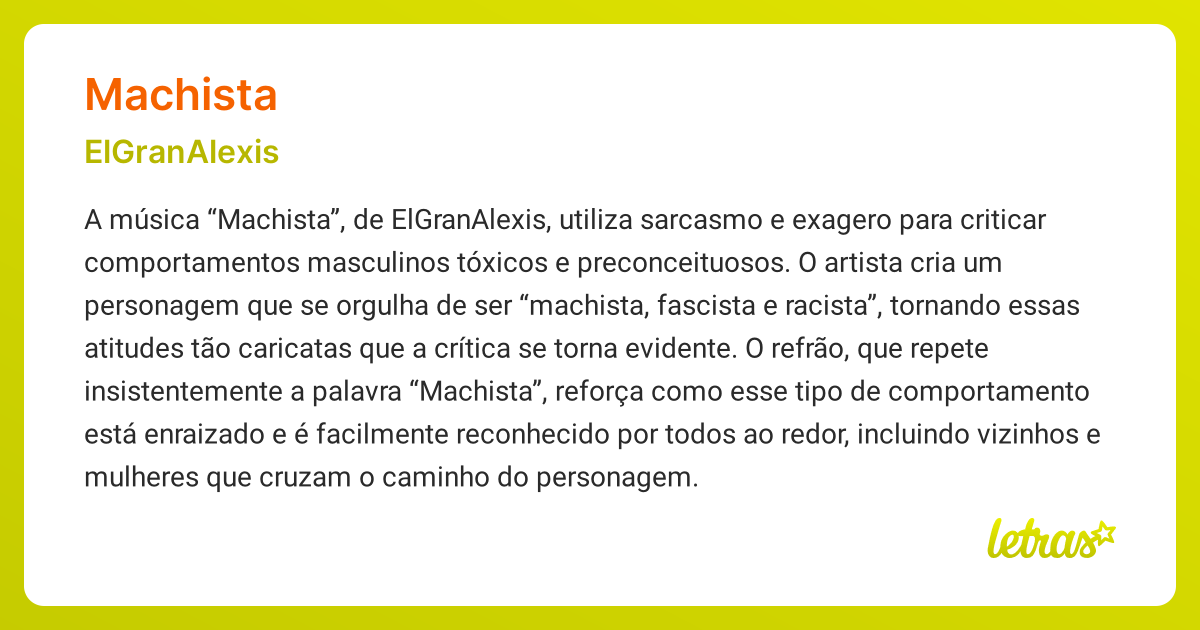 Significado da música MACHISTA (ElGranAlexis) - LETRAS.MUS.BR