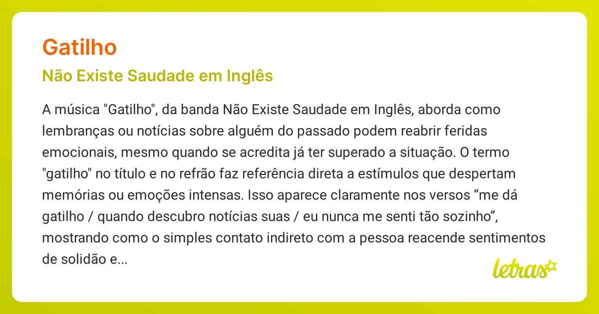 Significado da música GATILHO (Não Existe Saudade em Inglês) - LETRAS ...