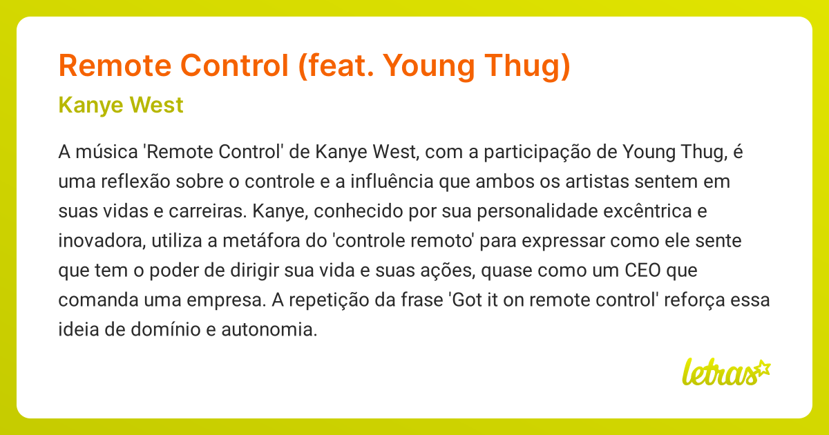 Significado da música Remote Control (feat. Young Thug) (Kanye West