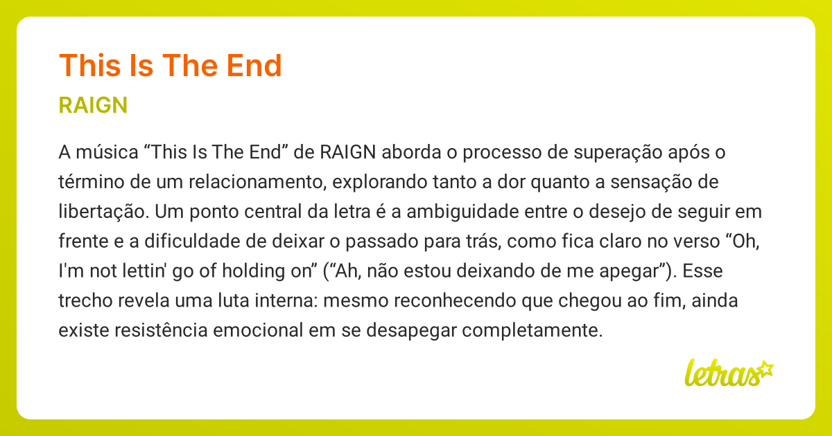Significado da música THIS IS THE END (RAIGN) - LETRAS.MUS.BR