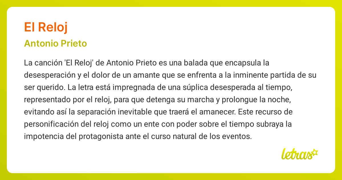 Significado de la cancion EL RELOJ Antonio Prieto LETRAS.COM