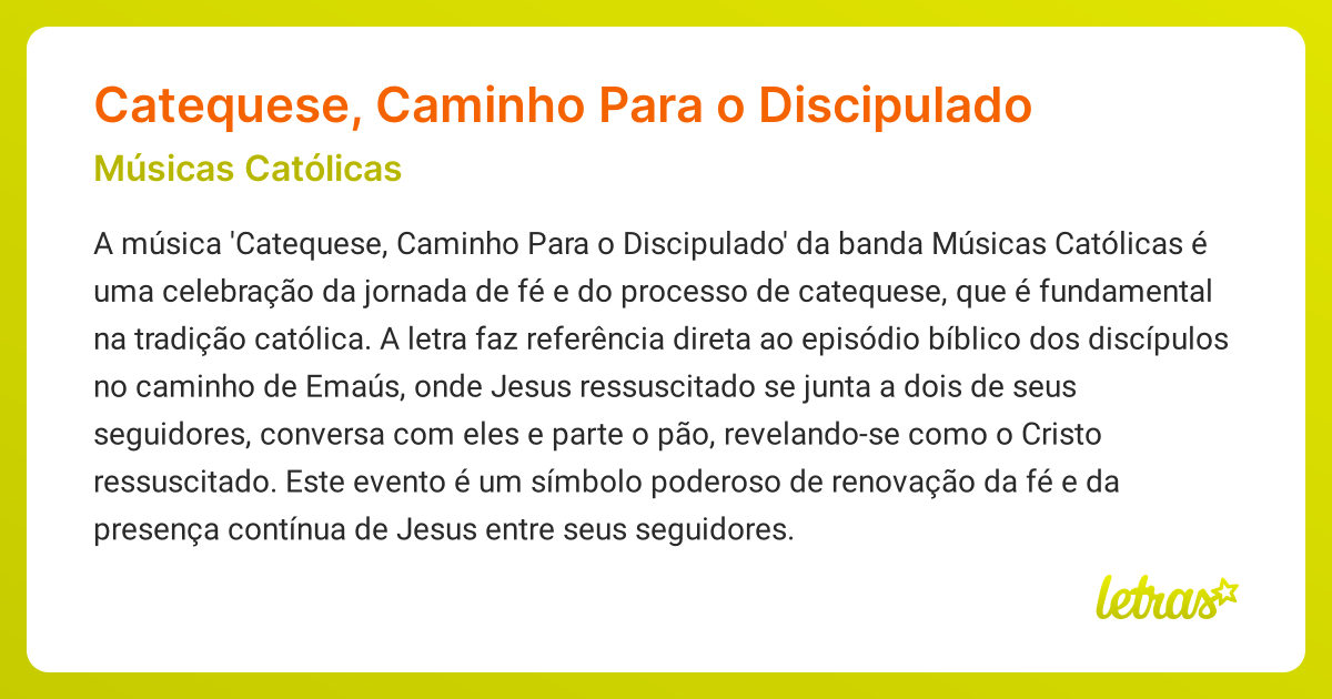 Significado da música Catequese, Caminho Para o Discipulado (Músicas ...