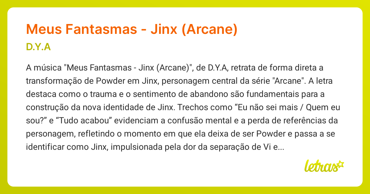 Significado da música MEUS FANTASMAS - JINX (ARCANE) (D.Y.A) - LETRAS ...