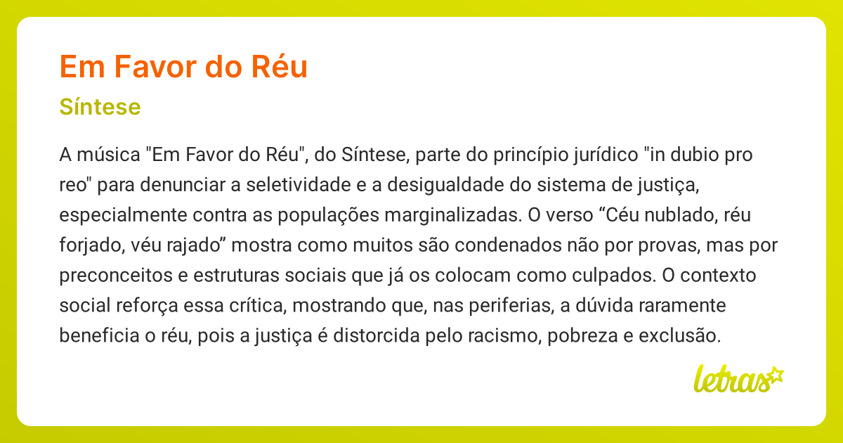 Significado da música EM FAVOR DO RÉU (Síntese) - LETRAS.MUS.BR