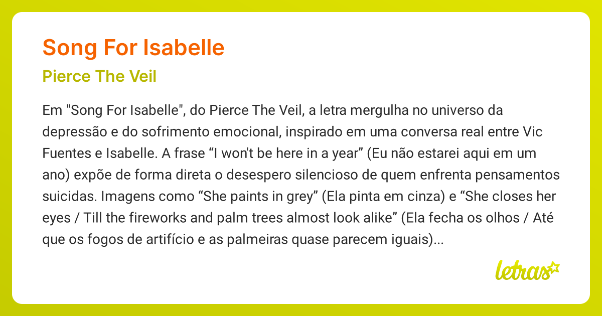 SONG FOR ISABELLE (SIGNIFICADO) Pierce The Veil