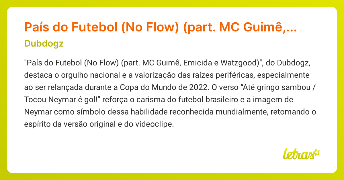 Significado da música País do Futebol (No Flow) (part. MC Guimê ...