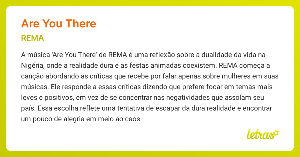 ARE YOU THERE (SIGNIFICADO) REMA