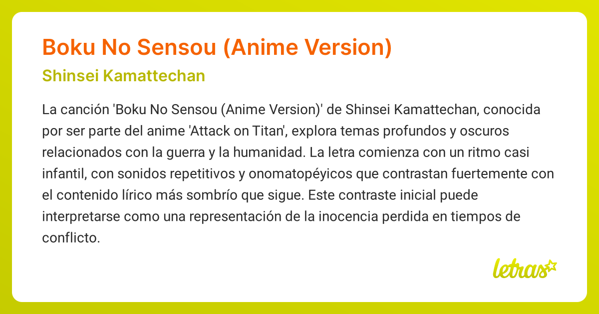 Significado de la canción BOKU NO SENSOU (ANIME VERSION) (Shinsei