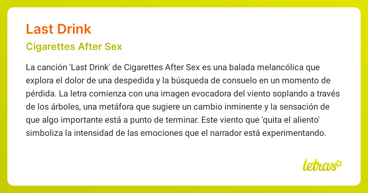apocalypse cigarettes significado Significado de la canción LAST DRINK (Cigarettes After Sex)