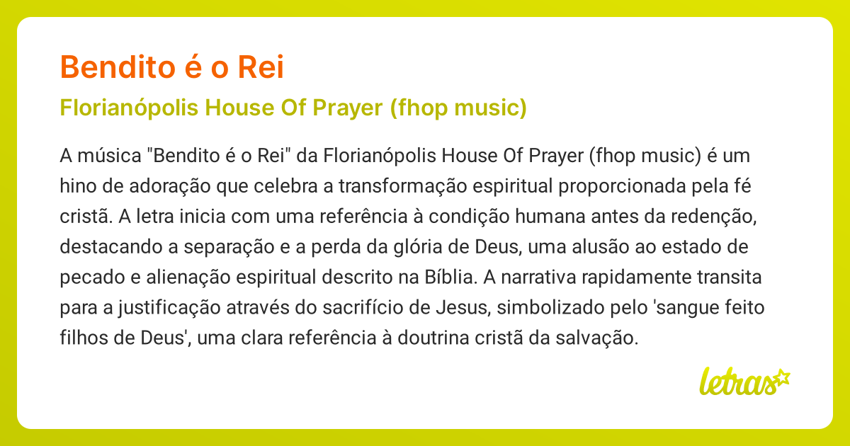 Significado da música BENDITO É O REI (Florianópolis House Of Prayer ...
