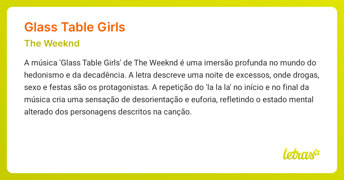 GLASS TABLE GIRLS (SIGNIFICADO) The Weeknd