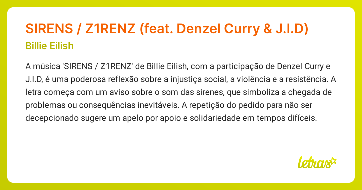 SIRENS / Z1RENZ (feat. Denzel Curry & J.I.D) (SIGNIFICADO) Billie Eilish