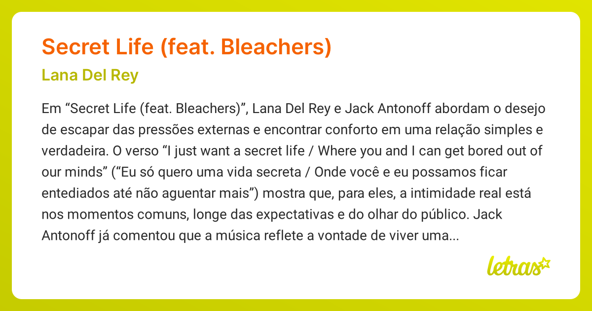 SECRET LIFE (FEAT. BLEACHERS) (SIGNIFICADO) Lana Del Rey