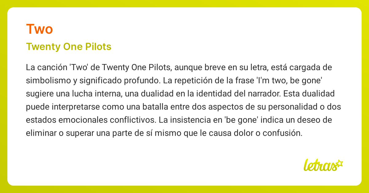 Significado de la canción TWO (Twenty One Pilots) - LETRAS.COM