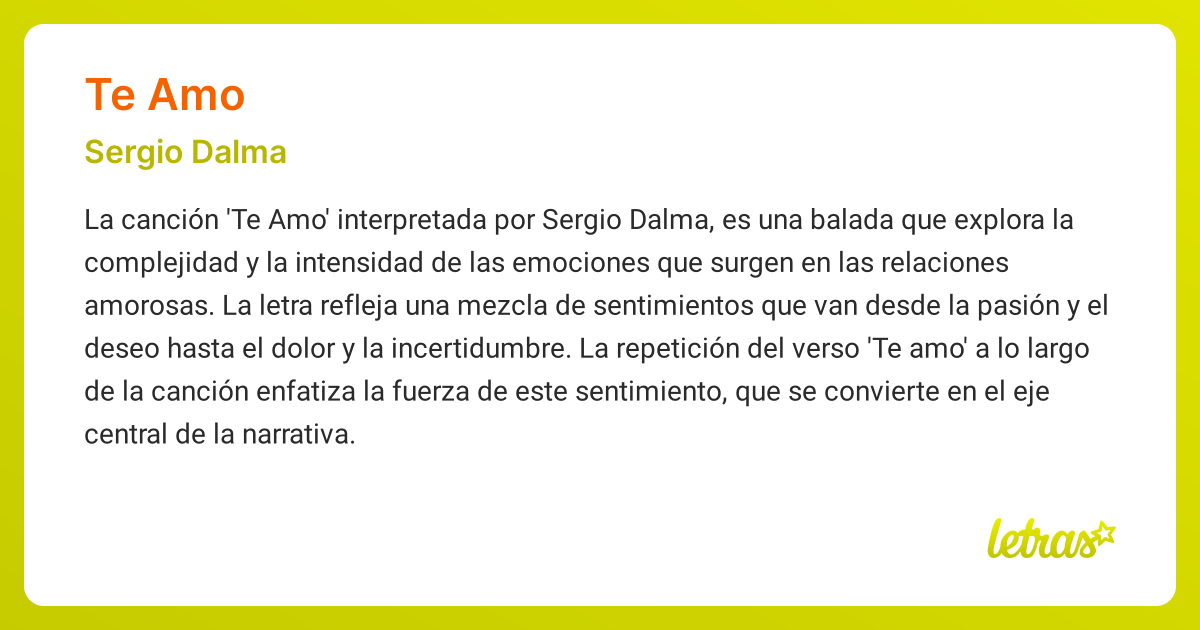 Significado de la canción TE AMO (Sergio Dalma) - LETRAS.COM